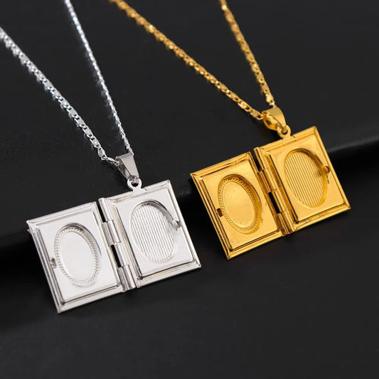 1 Piece of Islamic Allah Quran Photo Frame Men's and Women's Pendant Necklace Can Be Placed Photo Fashion Religious Jewelry Gift