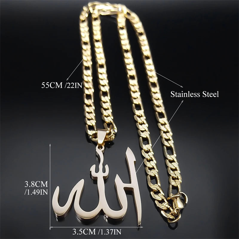 BIG Arabic Allah God Pendant Necklace for Men Women Stainless Steel Gold Plated Islamic Muslim Amulet Necklaces Jewelry N3238S05