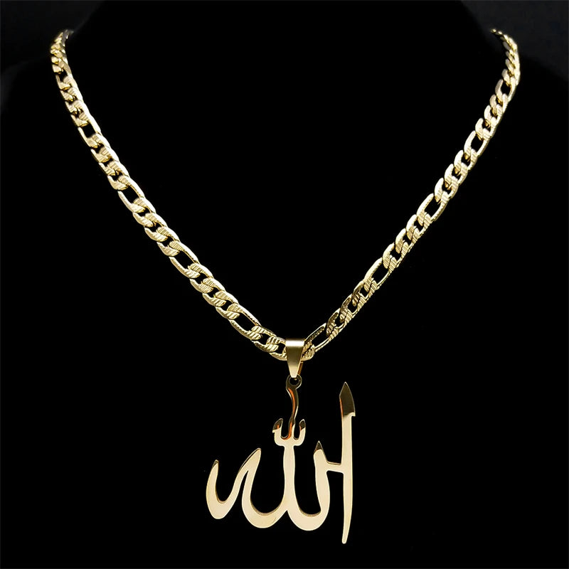 BIG Arabic Allah God Pendant Necklace for Men Women Stainless Steel Gold Plated Islamic Muslim Amulet Necklaces Jewelry N3238S05