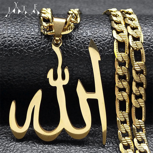 BIG Arabic Allah God Pendant Necklace for Men Women Stainless Steel Gold Plated Islamic Muslim Amulet Necklaces Jewelry N3238S05